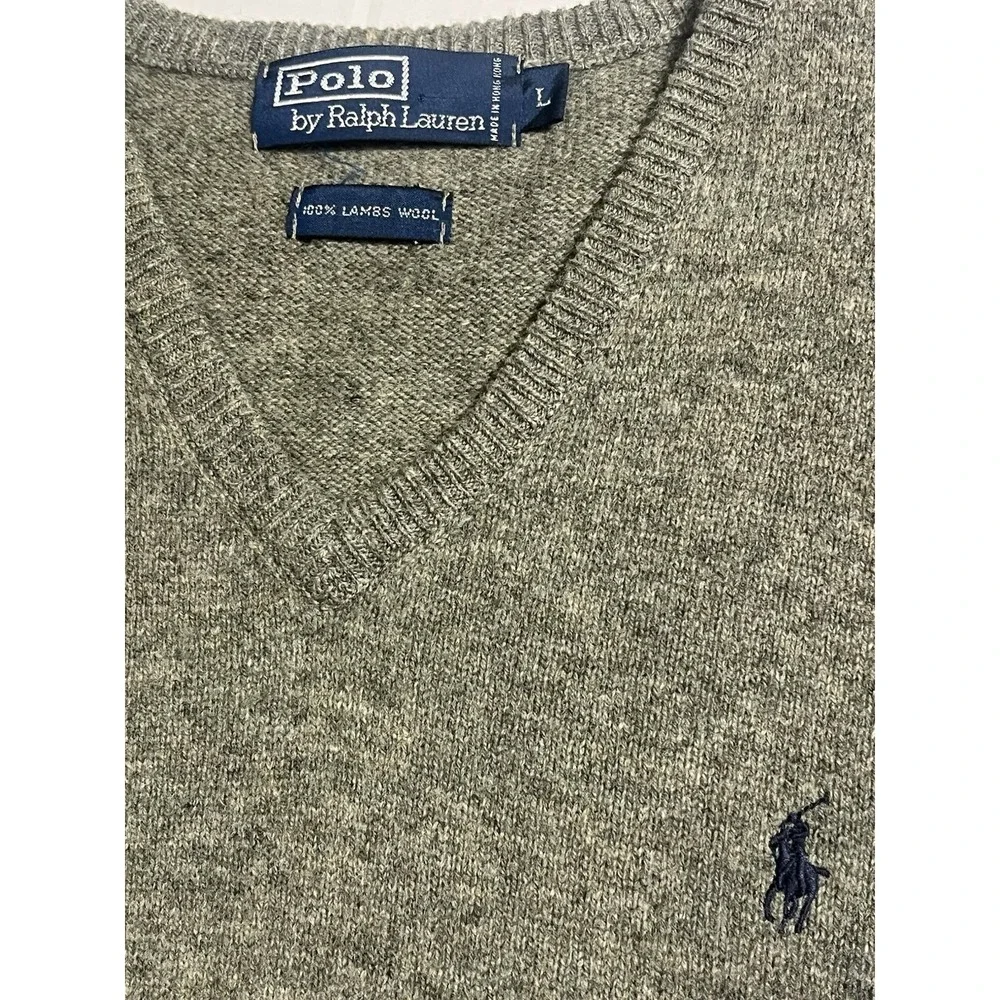 Polo Ralph Lauren Vintage Lambswool Sweater Vest Mens Large Olive Green Preppy